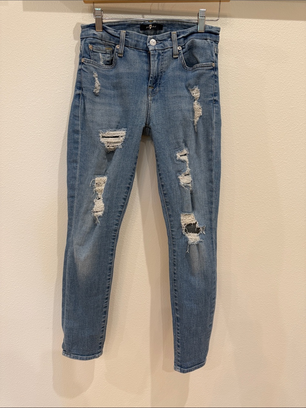 7 For All Mankind Light Blue Distressed Skinny Jeans